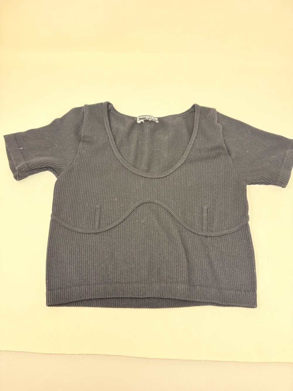 ZARA Black Ribbed Scoop Neck Baby Tee Crop Top XS